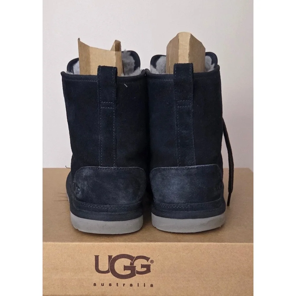 UGG Harkley Black Suede Sheepskin Lined Lace Up Boots Mens F27018G Size 10